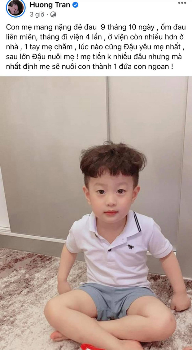 Thay vào đó, vợ cũ Việt Anh đăng ảnh bé Đậu kèm lời khẳng định sẽ nuôi dạy con thành người