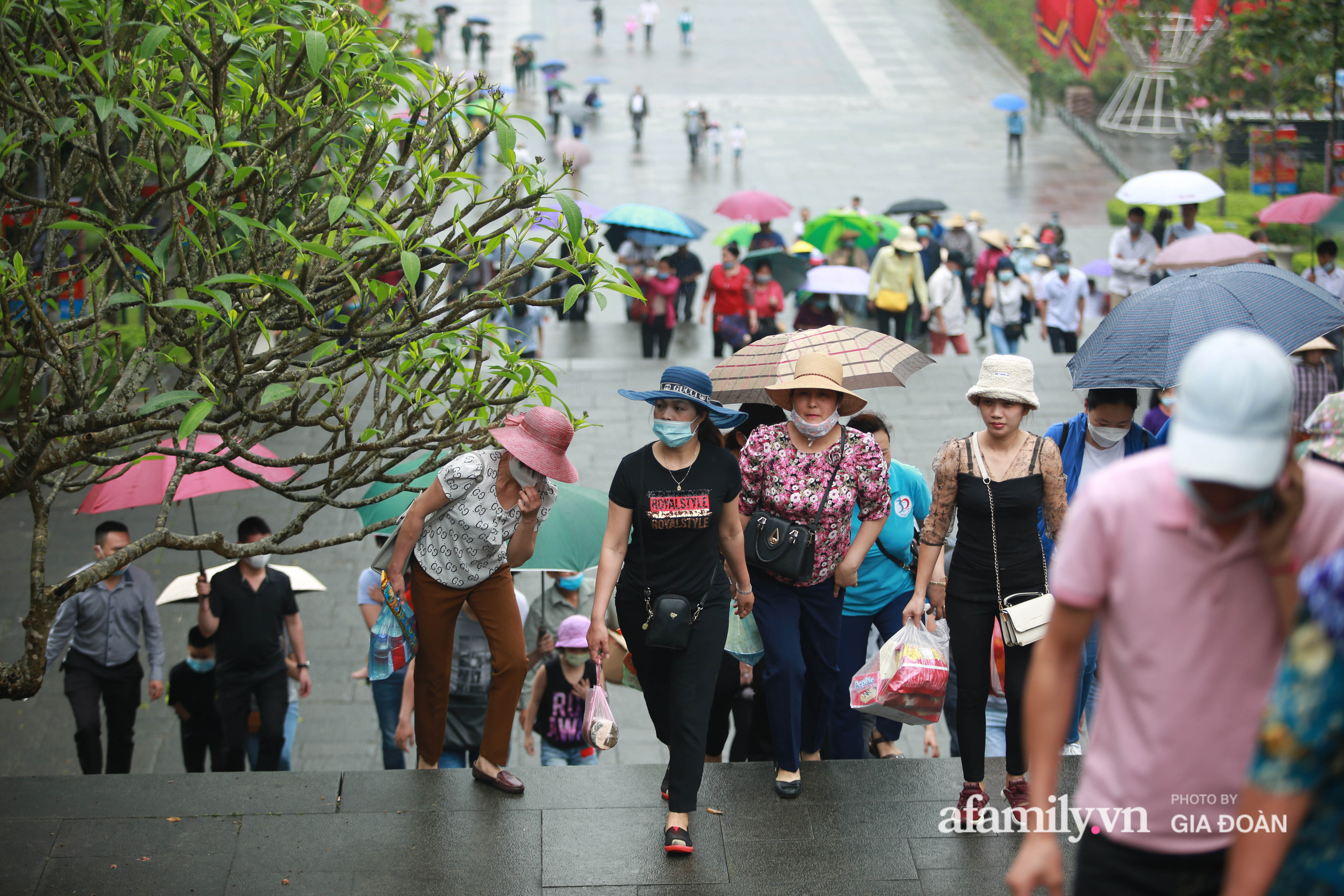 Dù thời tiết hôm nay có mưa to tuy nhiên lượng người đổ về đền Hùng vẫn rất đông.