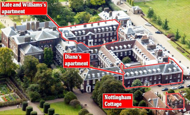 Nottingham Cottage nằm ở vị trí khiêm tốn trong Cung điện.