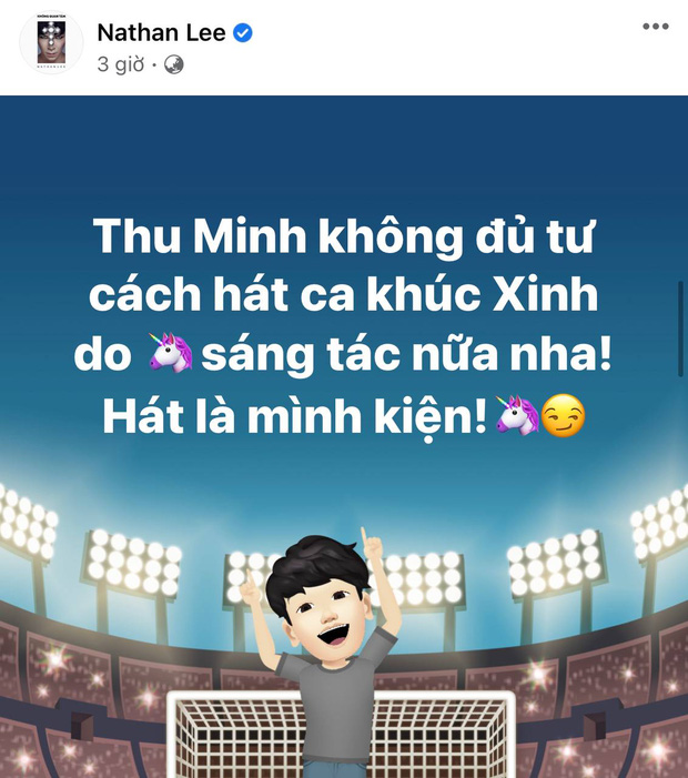 Sau đó, nam ca sĩ công khai nhắc thẳng tên Thu Minh, yêu cầu đàn chị không hát ca khúc do mình từng sáng tác