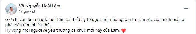 Hoài Lâm có lời chia sẻ 