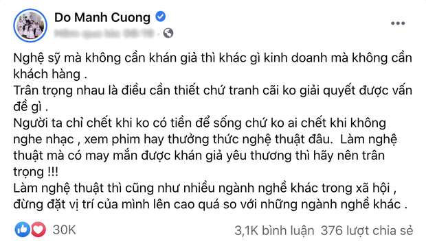 NTK Đỗ Mạnh Cường bày tỏ quan điểm làm nghệ thuật cũng giống như bao ngành nghề khác trong xã hội