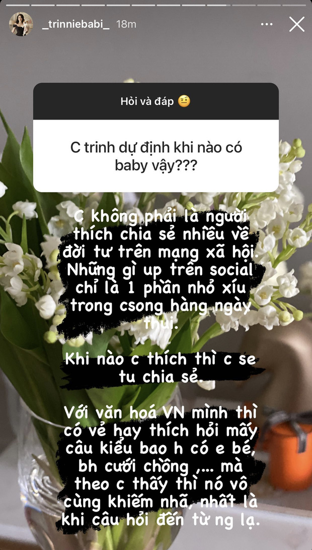 Trinh Hoàng đáp trả khi được hỏi về dự định có em bé