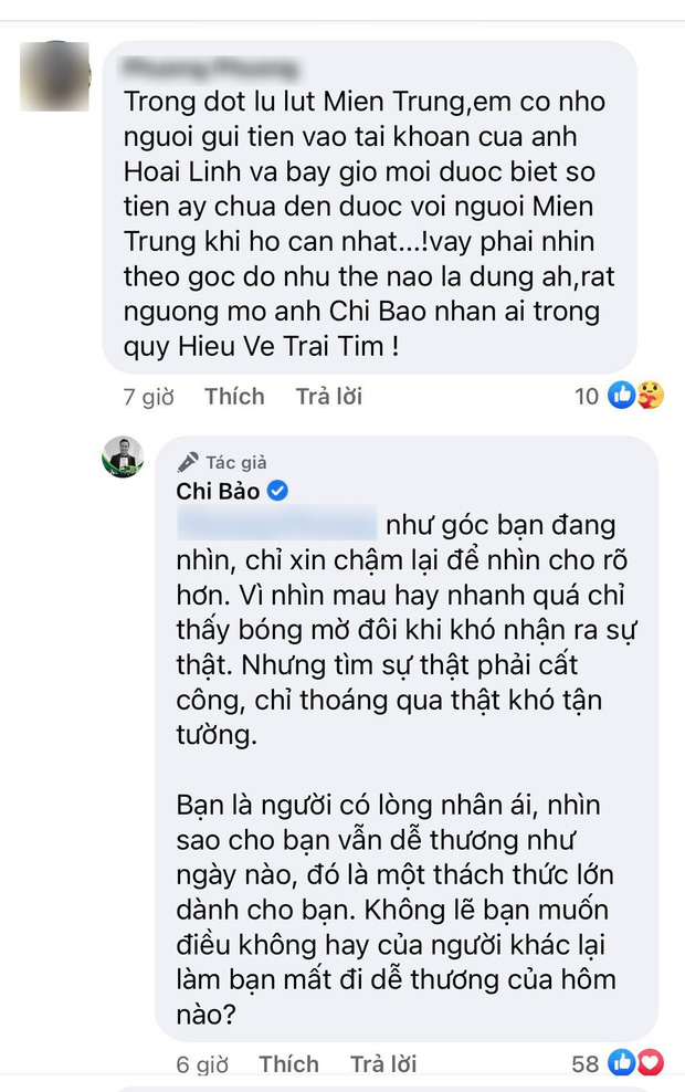 Netizen thất vọng vì số tiền cứu trợ miền Trung gửi cho NS Hoài Linh vẫn chưa đến được tay người dân, Chi Bảo có pha đáp trả văn minh đi vào lòng người