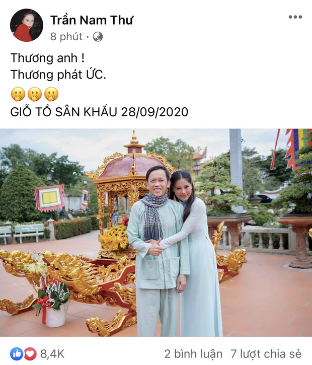 Nam Thư chia sẻ ảnh chụp cùng NS Hoài Linh vào tháng 9/2020.