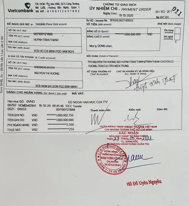 Loạt chứng từ được Trấn Thành chia sẻ chứng tỏ anh đã chuyển 6,45 tỷ cho mẹ của Hà Hồ
