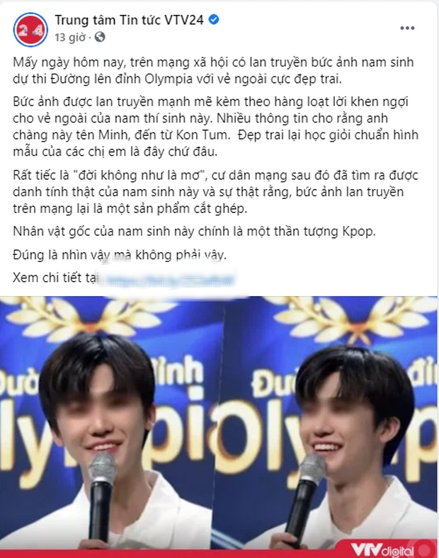 VTV24 đã có ngay bài viết đính chính sự thật về nam sinh này