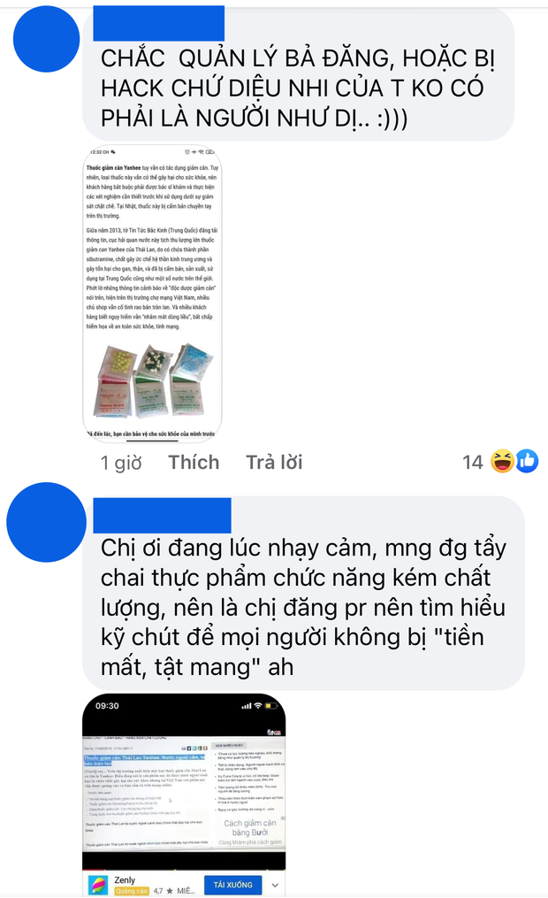 Netizen đưa ra dẫn chứng về tác hại mà thuốc giảm cân Diệu Nhi đang quảng cáo gây ra