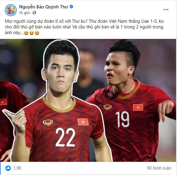 Quỳnh Thư dự đoán Tiến Linh sẽ lập công trong trận Việt Nam - UAE