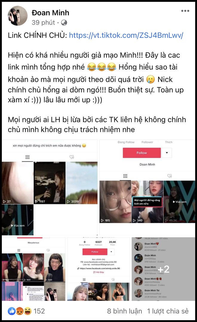 Đoan Minh liên tục cập nhật trên trang cá nhân, cho biết chuyện bị 