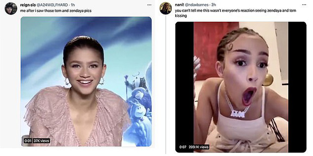 Trên Twitter, netizen đều náo loạn và phấn khích khi nhìn thấy Tom và Zendaya hôn nhau trong xe
