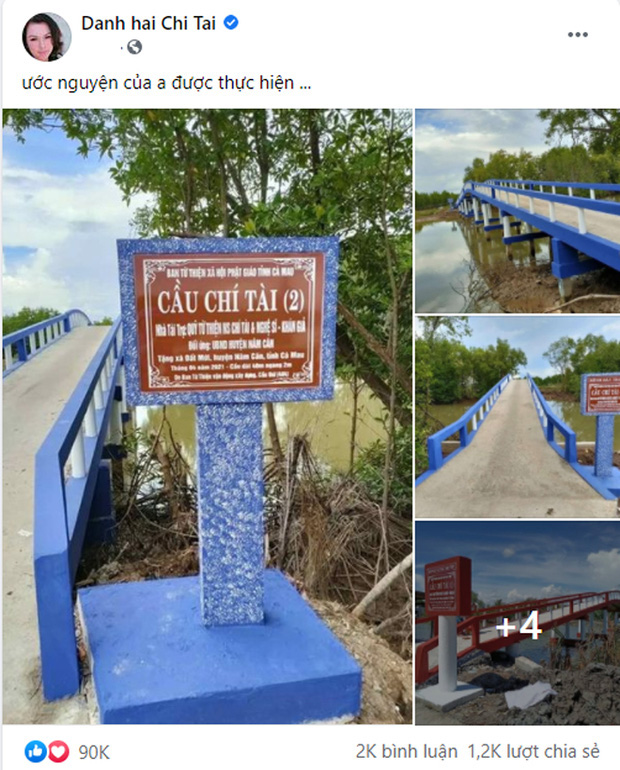 2 cây cầu tại Cà Mau được thực hiện bởi quỹ từ thiện của cố NS Chí Tài do các nghệ sĩ và khán giả đóng góp