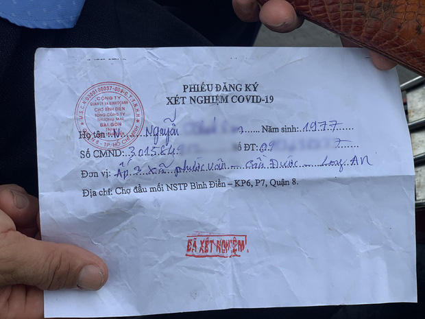 Phiếu đăng ký xét nghiệm của tiểu thương đã được chứng nhận hoàn thành xét nghiệm