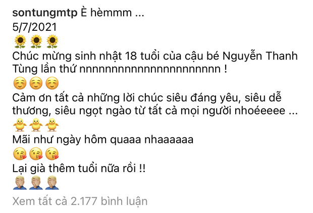 Sơn Tùng hạnh phúc chia sẻ cảm giác trong ngày sinh nhật, nam ca sĩ nhí nhảnh tự nhận mình là 