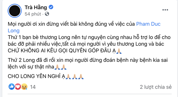 Trà Ngọc Hằng lên tiếng đính chính 2 tin đồn lan truyền trên MXH liên quan đến người bạn quá cố
