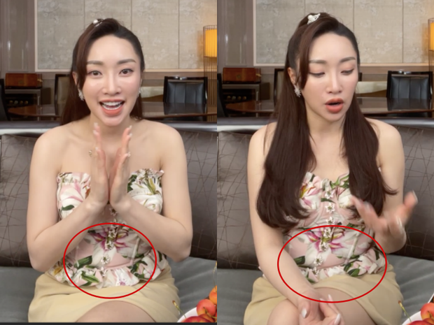 Trong livestream ngày 5/7, bụng bầu của Thuỳ Chang đã lộ lên thấy rõ