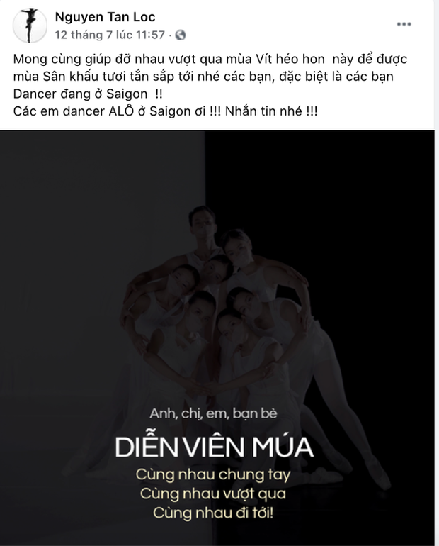 Biên đạo múa Tấn Lộc kêu gọi giúp đỡ các nghệ sĩ múa đang bị ảnh hưởng do sân khấu đóng cửa