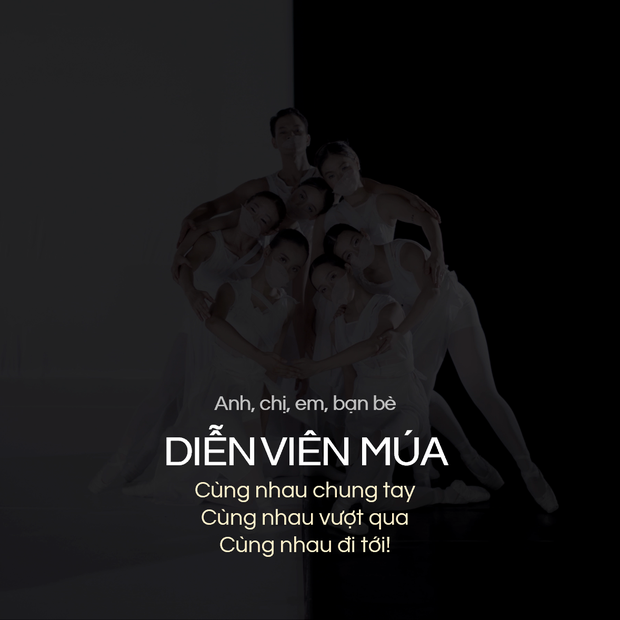 Thông điệp ngắn gọn nhưng thể hiện rõ tinh thần cùng nhau cố gắng và sẵn sàng hỗ trợ đồng nghiệp của nhóm các vũ công