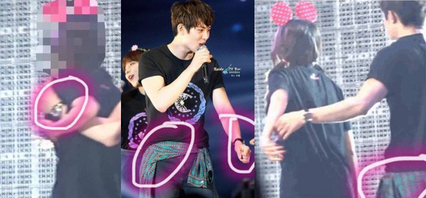 Lee Jong Hyun cố ý vươn tay lên sờ ngực thành viên AOA ngay trên sân khấu. Nữ idol nhanh chóng phản ứng và gạt tay Lee Jong Hyun ra