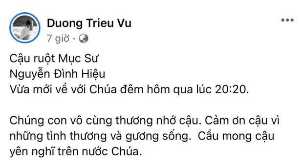 Dương Triệu Vũ bất ngờ thông báo cậu ruột đột ngột qua đời giữa mùa dịch