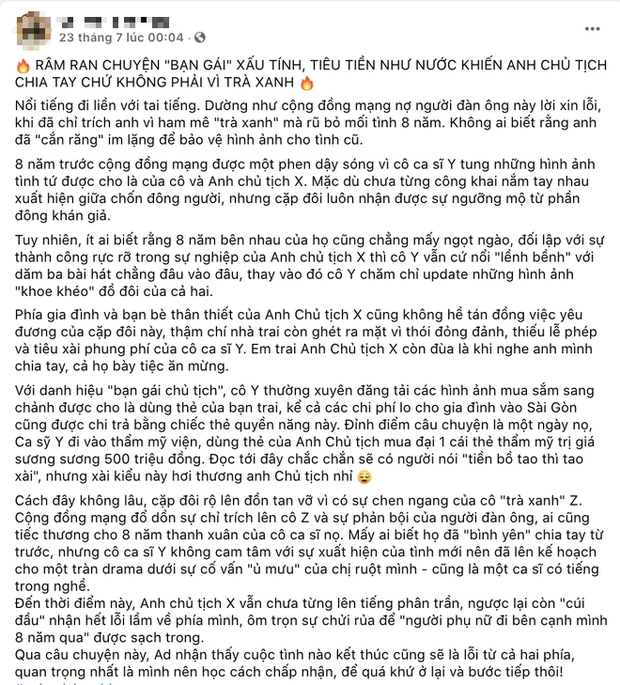 Bài viết nói về chủ tịch X, bạn gái Y và cô 