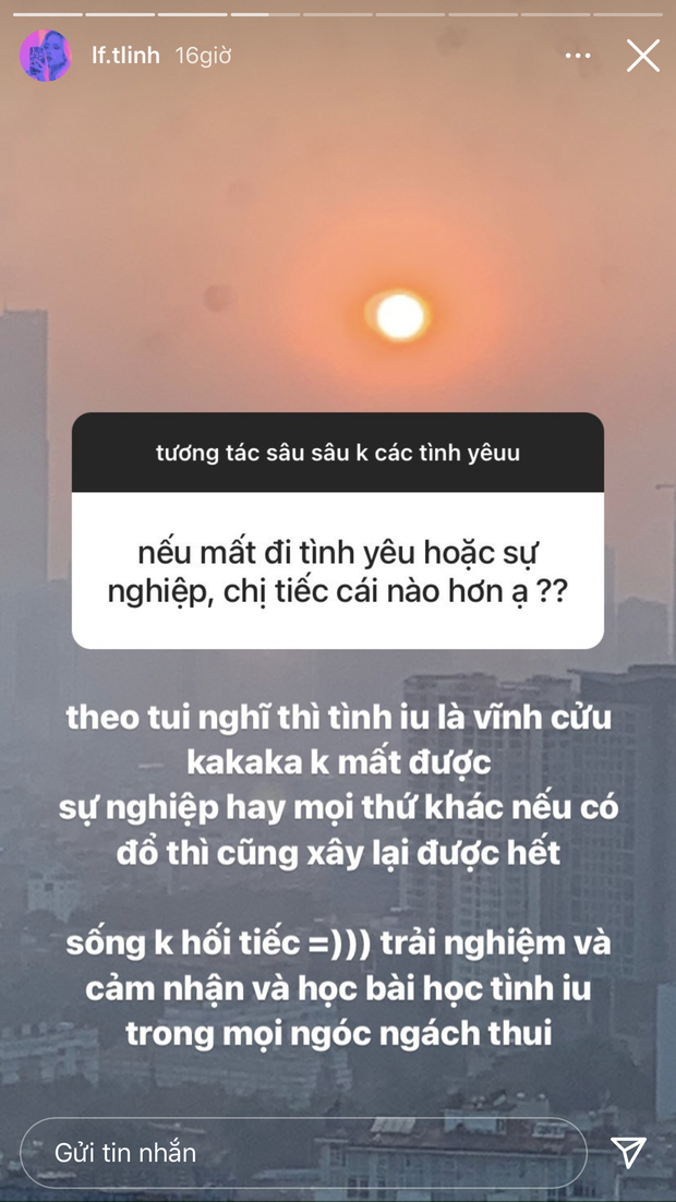 tlinh chia sẻ quan điểm của bản thân về chuyện tình yêu - sự nghiệp