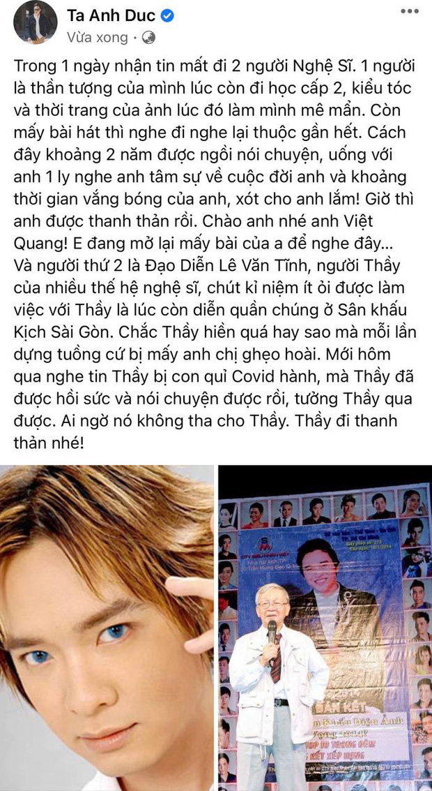 Dàn sao Vbiz cũng đồng loạt thông báo tin buồn và bày tỏ niềm tiếc thương trước sự ra đi của người thầy đáng kính