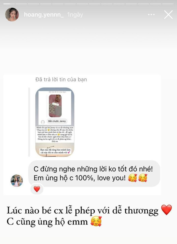 Hoàng Yến tiết lộ tin nhắn của Jenny Huỳnh gửi mình