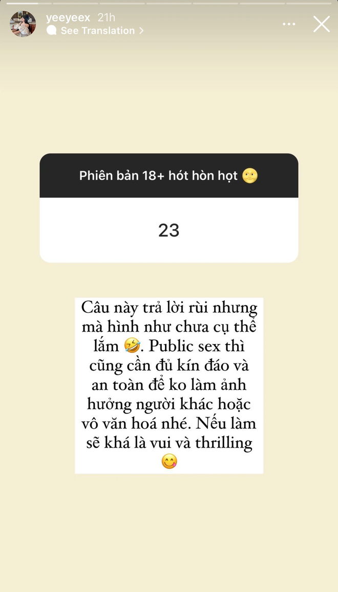 Cô nàng không ngại đưa ra những câu trả lời hết sức táo bạo