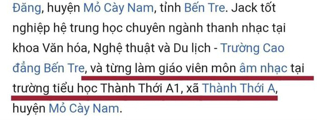 Thông tin Jack từng làm giáo viên âm nhạc tại trường tiểu học xuất hiện trên Wikipedia