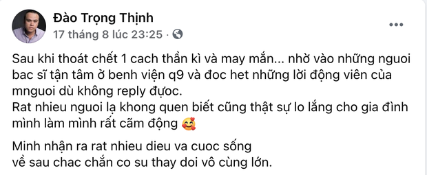 Trước đó, nhạc sĩ Đào Trọng Thịnh cũng thông báo anh đã vượt qua cửa tử
