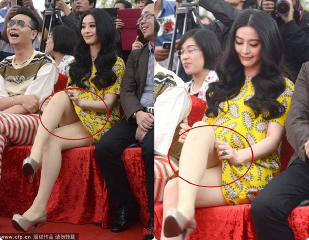 Kinh điển nhất là lần diện mẫu đầm ngắn trên gối này của mỹ nhân họ Phạm. Xuất hiện tại 1 sự kiện có tiếng ở đất Trung, Phạm Băng Băng diện mẫu váy với sắc vàng chói lọi và độ dài ngang đùi, khiến cô gặp vô vàn khó khăn khi ngồi xuống