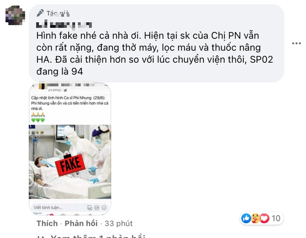 Quản lý tiếp tục cập nhật tình hình sức khoẻ của Phi Nhung khi đang điều trị Covid-19. Hiện tại nữ ca sĩ vẫn phải thở máy và lọc máu