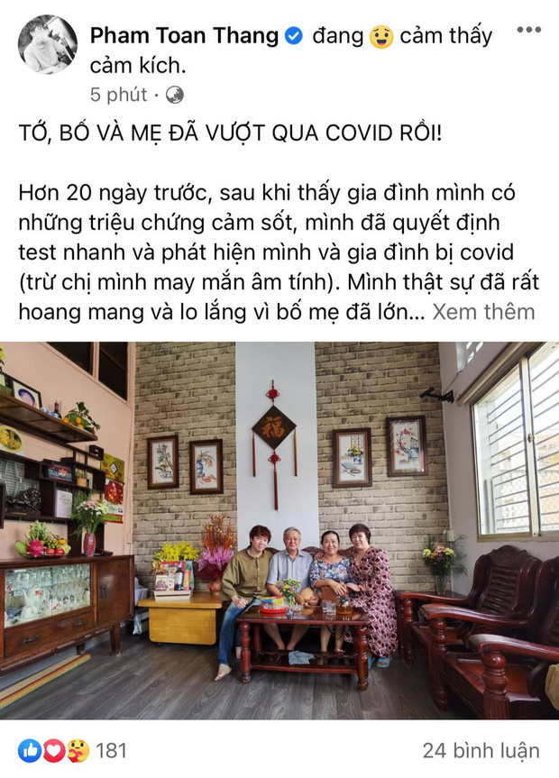 Nhạc sĩ Phạm Toàn Thắng thông báo gia đình anh nhiễm Covid-19 trên trang cá nhân