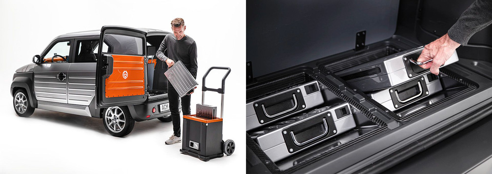 Pin có thể thay thế nhờ bốn vali pin được đặt dưới cốp.