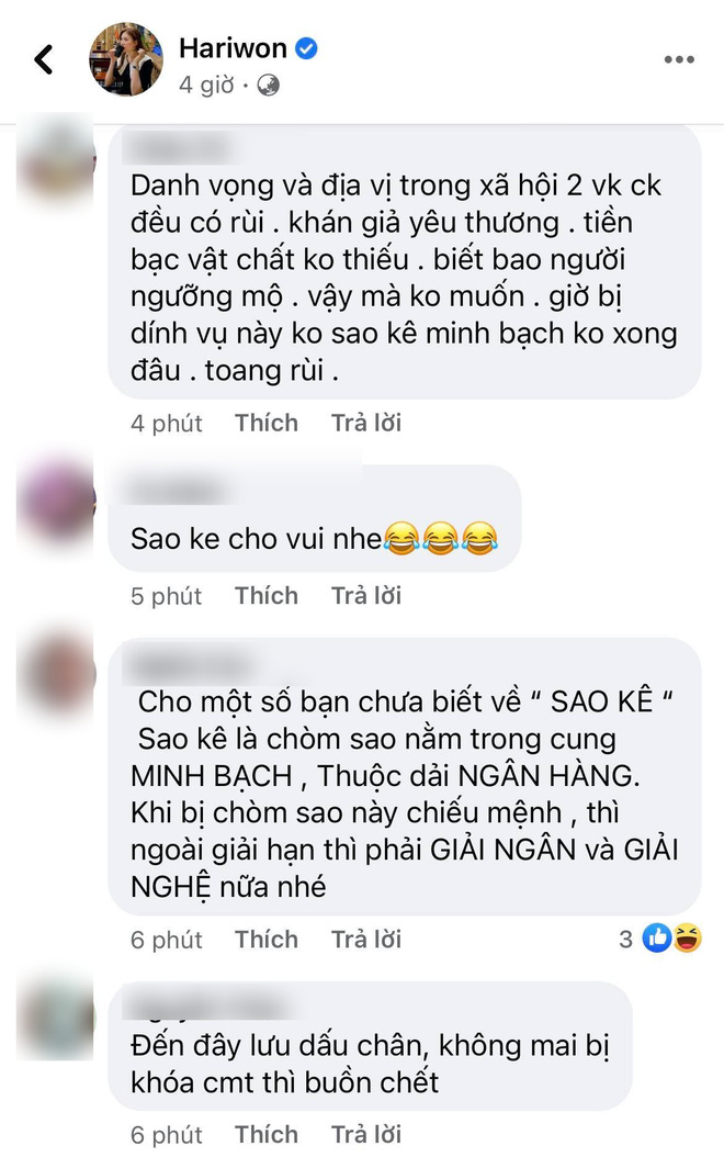 Hàng nghìn bình luận mỉa mai, yêu cầu sao kê minh bạch tiền từ thiện đã xuất hiện bên dưới bài đăng của Hari Won
