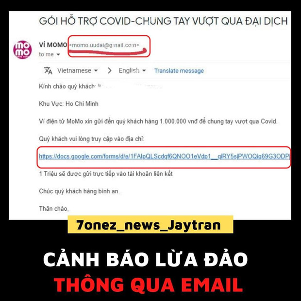 Email với nội dung lừa đảo được chia sẻ trên diễn đàn 7onez