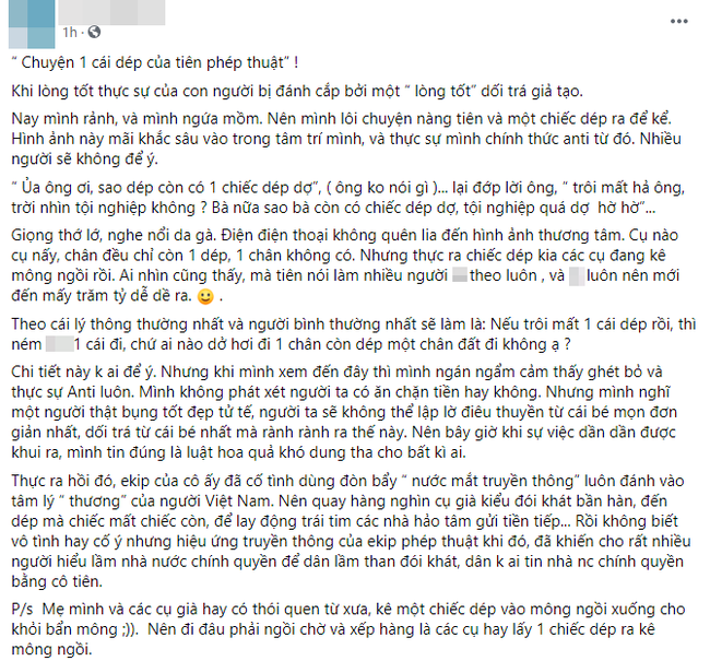 Một cư dân mạng đăng đàn mỉa mai một hành động của Thủy Tiên trong đợt đi từ thiện miền Trung.