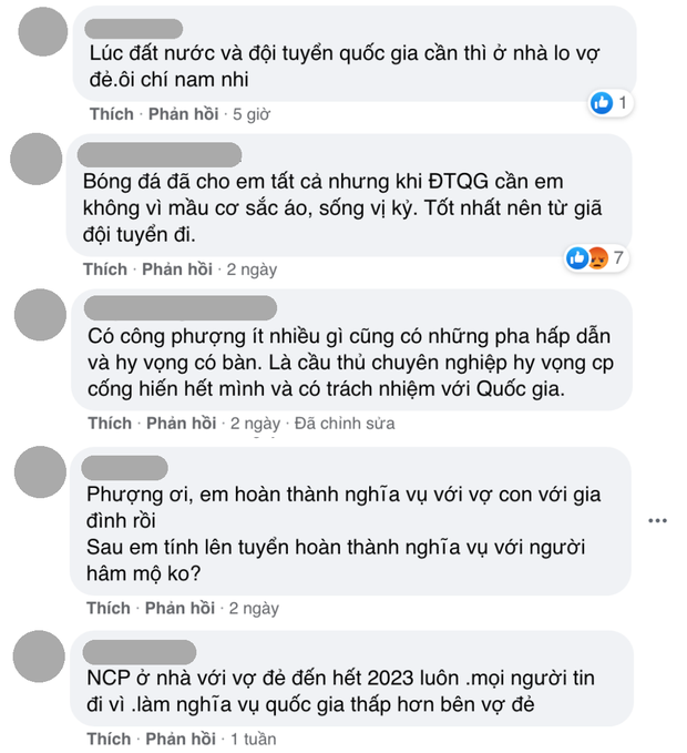 Một số bình luận phía dưới những bài đăng gần đây của Công Phượng