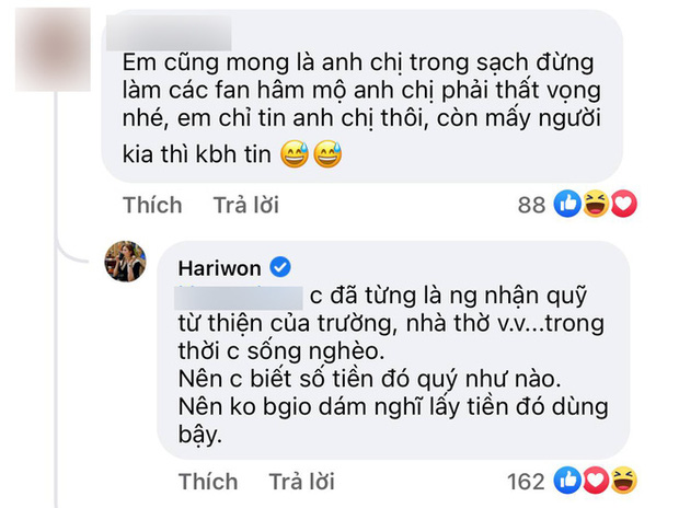 Trước đó, nữ ca sĩ là người cùng Trấn Thành thức cả đêm để sắp xếp các sao kê và lên tiếng khẳng định 2 vợ chồng 