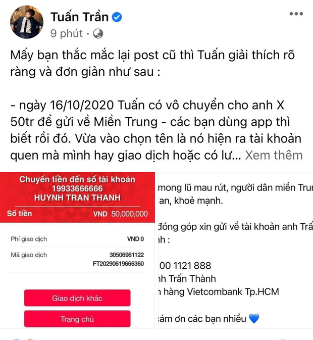 Tuấn Trần lên tiếng giải thích nghi vấn chuyển tiền vào tài khoản khác của đàn anh
