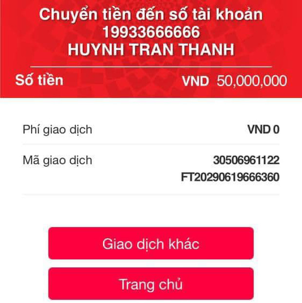 Nam diễn viên chuyển nhầm 50 triệu vào tài khoản cá nhân của đàn anh nhưng đã nhanh chóng báo lại