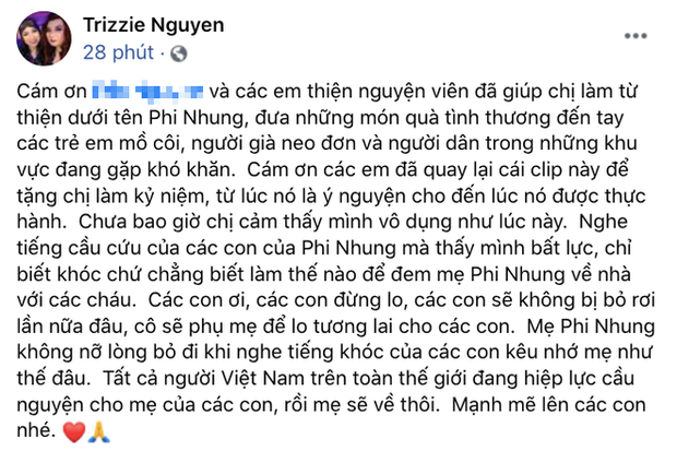 Trizzie Phương Trinh xót xa khi nhắc về tình cảnh của các con nuôi Phi Nhung lúc này