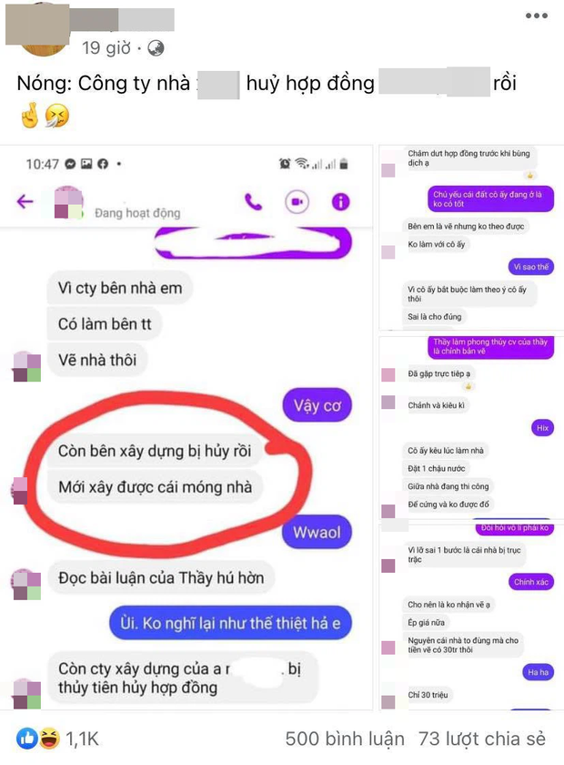 MXH lan truyền đoạn tin nhắn của một nhà thiết kế nhà ở với một người khác và nhân vật được đề cập là nữ ca sĩ T.T