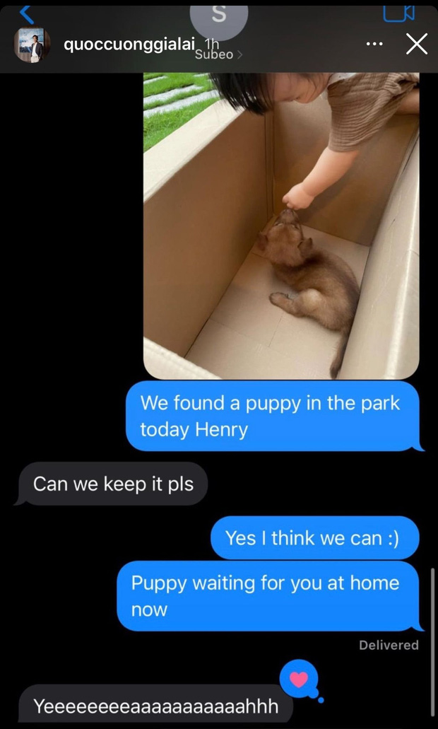 Cường Đô La chia sẻ đoạn tin nhắn với Subeo, nhóc tỳ bày tỏ sự thích thú khi biết được sự xuất hiện của Tiko