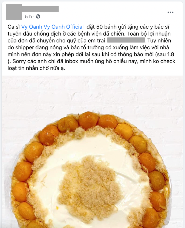 1 người bạn đã chia sẻ câu chuyện Vy Oanh âm thầm đặt 50 chiếc bánh bông lan gửi tặng các bác sĩ tuyến đầu vào hồi tháng 7/2021