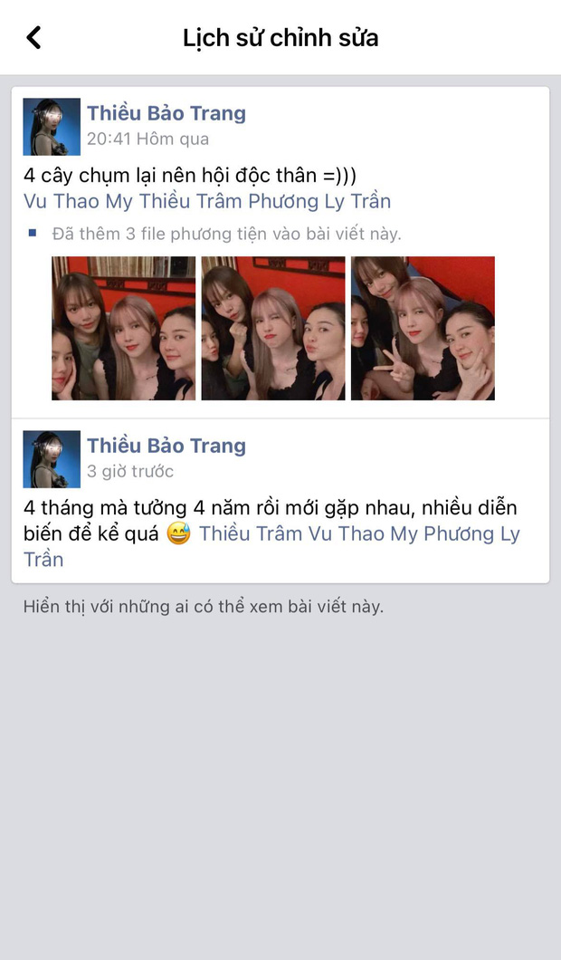 Tuy nhiên, đến trưa hôm sau (tức ngày 5/10), Thiều Bảo Trang đã thay bằng 1 status có nội dung khác hoàn toàn ban đầu khiến 