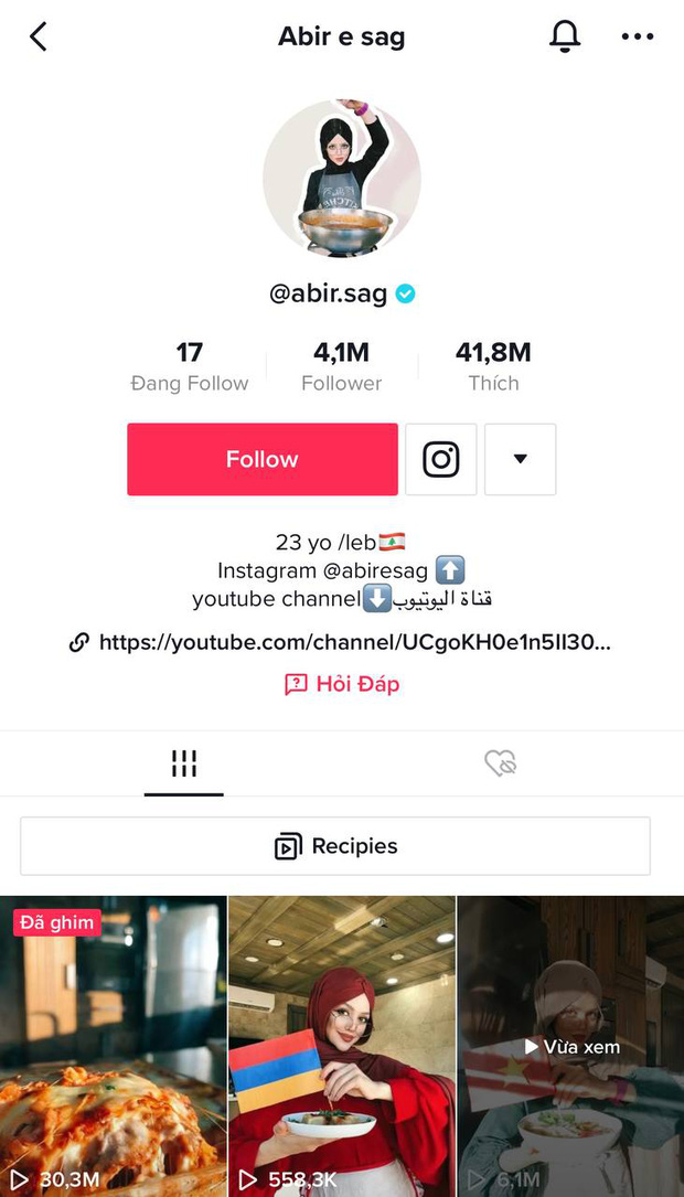 Chủ nhân của đoạn video nấu phở trên là cô gái đến từ Lebanon, đồng thời cũng là người sở hữu kênh TikTok hơn 4 triệu người theo dõi