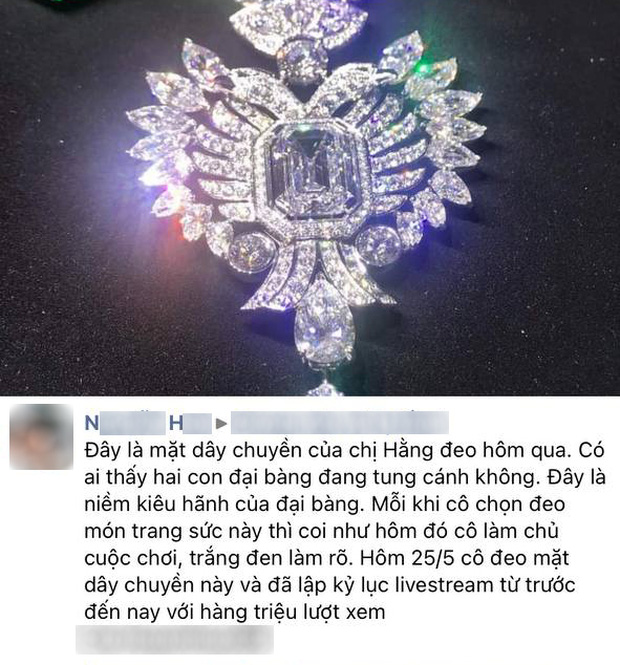 Tài khoản N.H đã đi spam nhiều nơi về sợi dây chuyền bà Phương Hằng đeo