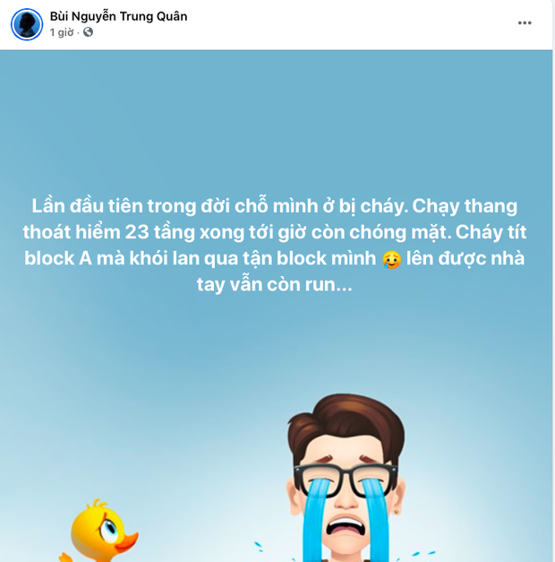 Trung Quân chạy gấp khỏi 23 tầng nhà chung cư bị cháy